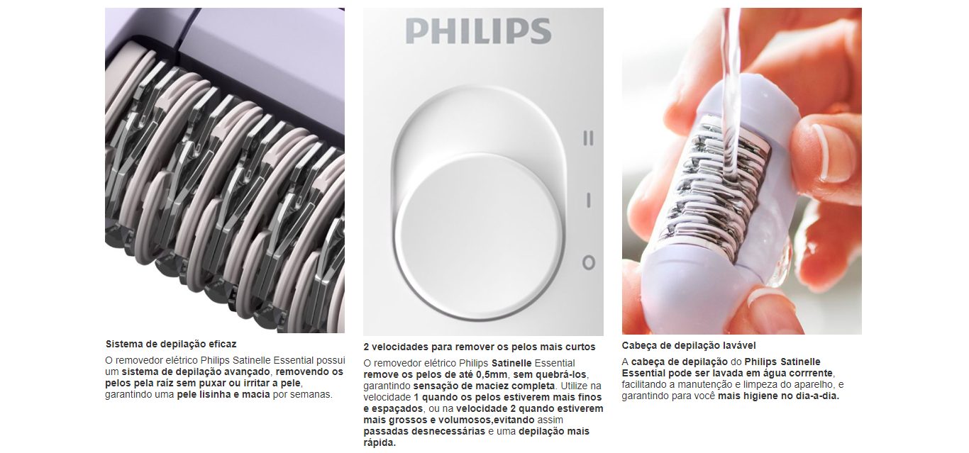  Depilador Elétrico Philips Satinelle Essential com 7 acessórios Rosa - BRE285/00 